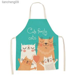 Leuke Cartoon Keukenschort Kat Print Mouwloze Linnen Schort Kids Bib Dames Huis Schoonmaken Gereedschap Bakken Accessoires Delantal L230620