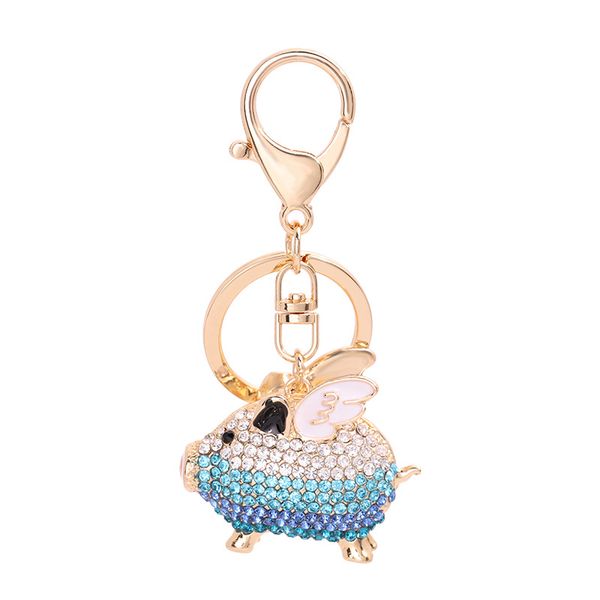 Dessin animé mignon petit cochon volant cristal strass émail porte-clés mignon Animal goutte à goutte huile pendentif porte-clés pour Couple bijoux accessoires