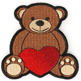 Leuke Cartoon Love Heart Bear Klein formaat Opstrijkbare geborduurde patch - 3x2 4 Inch 222K