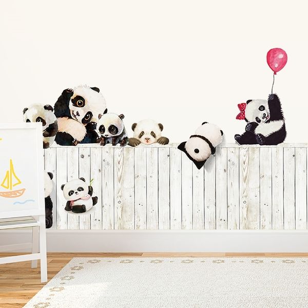 Mignon dessin animé pandas sticker mural enfants chambre décoration bébé chambre autocollants salon décoration murale auto-adhésif décor à la maison 210310