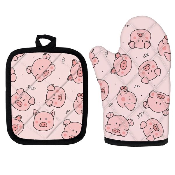 Mignon dessin animé cochon imprimé coussin isolé cuisson micro-ondes cuisson BBQ maniques four mitaines gants de cuisine personnalisé 220707