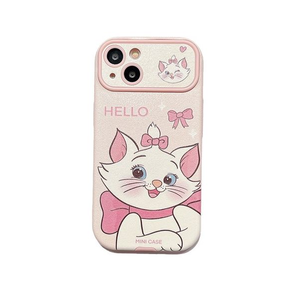 Mignon Cartoon Pink Mary Cat pour iPhone15promax Apple 14/13/12 Case Girl Heart