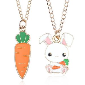 Leuke Cartoon Konijn Wortel Charm Hanger Ketting Mode Emaille Bunny Animal Kettingen voor Vrouwen Meisjes Kerstcadeaus Collares Y0301