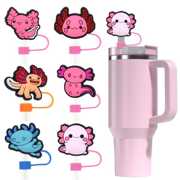 Bouchon anti-poussière de salamandre de dessin animé mignon, bouchon anti-poussière en caoutchouc souple réutilisable de 10mm pour boisson au lait et au thé, bouchon de paille