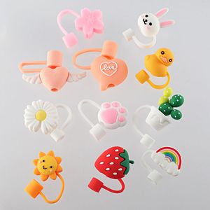 Mignon Dessin Animé Silicone Boire Paille Conseils Bouchons Réutilisables Couverture Charmes Couvercles De Paille Caps pour la Décoration De Fête Boisson Bouchon Anti-Poussière Kit Pailles Anti-éclaboussures Accessoires