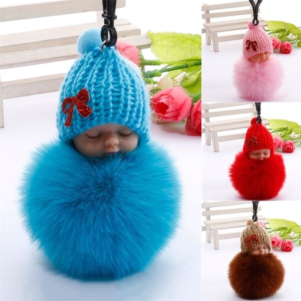 Mignon dessin animé poupée endormie porte-clés boule de fourrure en peluche porte-clés bébé douche anniversaire mariage fête voiture porte-clés jouet pour enfants cadeau 220516