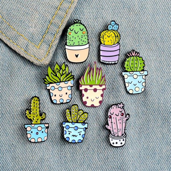 Broches de Cactus de dibujos animados para estudiantes, Pin esmaltado de aleación de gota de aceite, insignia de sonrisa para macetas, accesorios de moda Whole274V