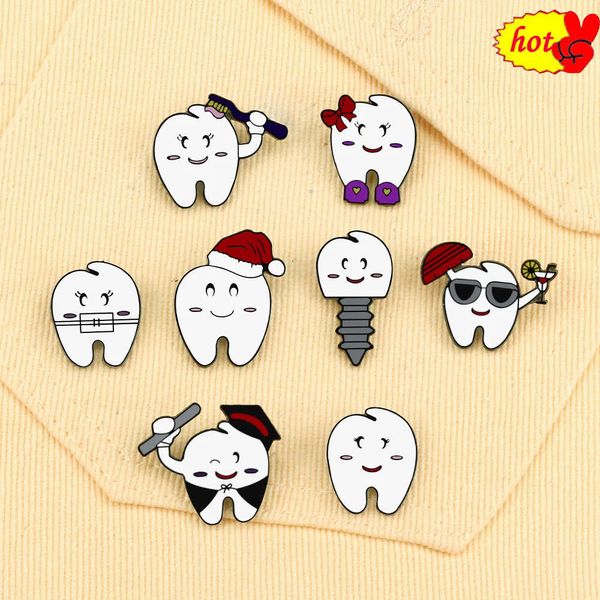 Lindos Pins de esmalte de diente de dibujos animados Broches de dientes de diente navideño Accesorios