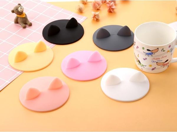 Couvercle de tasse en forme d'oreille de chat de dessins animés mignons, couvercles en silicone étanches et résistants à la chaleur de qualité alimentaire, couvercle de tasse à café