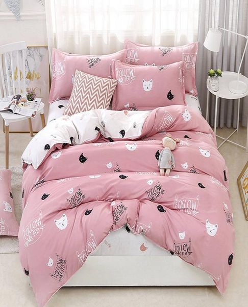 Mignon chat 4pcs fille garçon de lit de lit de lit cover de couette couvercle de couette adulte draps de lit d'enfants et taies d'oreiller ensemble de literie de couette 2TJ610099610029