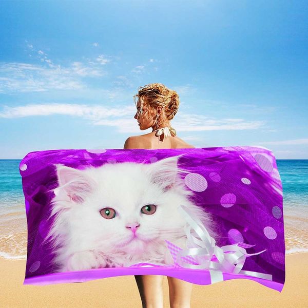 Toallas de lavado de toallas de la playa del gato lindo Baño Kawaii Microfibra Toalla de baño de animales Niñas Niñas Regalo seco Toalla suave y seca Toalla