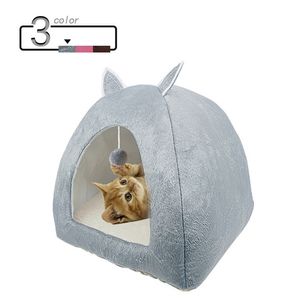 Mignon chat lit intérieur chaton maison chaud petit pour chats chiens nid pliable grotte dormir tapis en peluche doux 220323