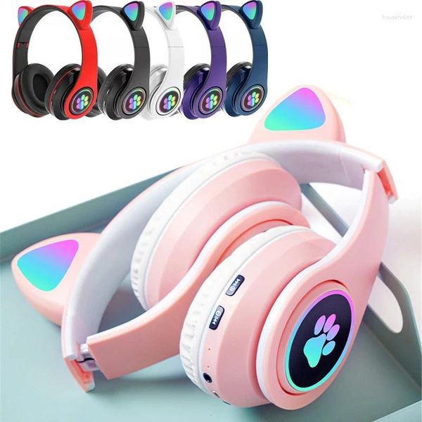 Écouteurs sans fil Bluetooth chat mignon, casque d'écoute pliable, Hifi, musique stéréo, suppression du bruit, carte TF, cadeaux pour enfants filles