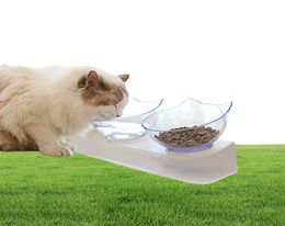 Leuke kattenkommen met 15 ° gekanteld verhoogde standaard beschermd cervicale wervelkolom katten voedselwater kommen niet -slip huisdierenkommen voor katten kleine honden 25839294