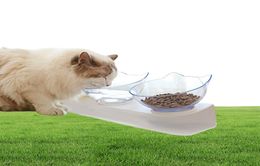 Leuke kattenkommen met 15 ° gekanteld verhoogde standaard beschermde cervicale wervelkolom katten voedselwater kommen niet -slip huisdierenkommen voor katten kleine honden 25267211