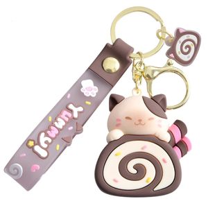 Chaîne de clés de gâteau de chat mignon kawaii kitty keyring doll schoolbag pendant accessoires 240425