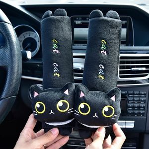 Cute Cat Car Neck Pillow Cartoon Cat Head Car Headrest Travel Cushion Cat Seatbelt Shoulder Pads Covers Mirror Cover