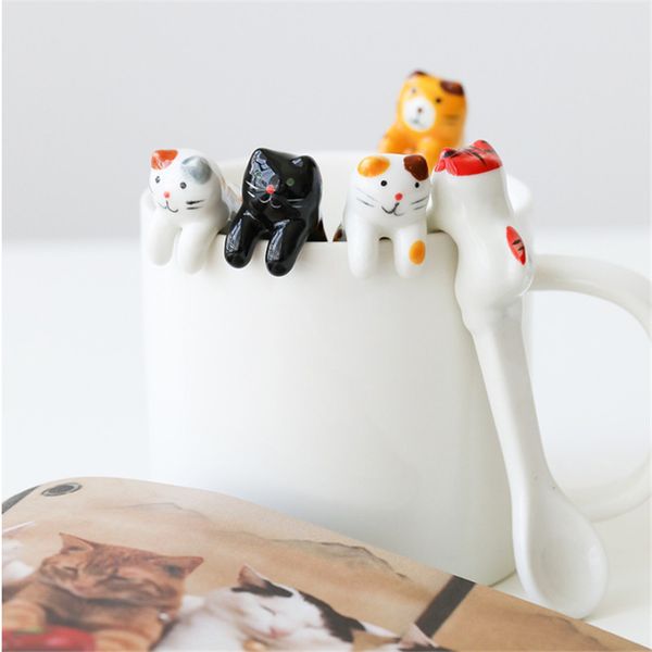 Cuillère en céramique chat mignon pour café thé, Mini cuillère créative à manche court, outils pour boire, Gadget de cuisine, couverts de table