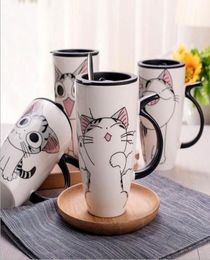 Tasse à café en céramique de chat mignon avec couvercle grande capacité 600 ml tasses d'animaux boissons créatives tasses à café cadeaux de nouveauté milk cup3747267
