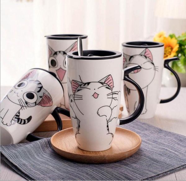 Cat Cat Ceramics Café Masse avec couvercle de grande capacité 600 ml Animaux Tasses créatives Drinkware tasses Coffee Cadeaux Cadeaux Milk Cup5504897