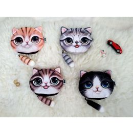 Monedero lindo del gato del monedero de las señoras Impresión digital 3D Gatos Cara Monederos Monedero de la manera de dibujos animados cremallera Cola de la cremallera de la cartera