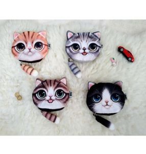 Schattige kat munt portemonnee dames 3D digitale printen katten gezicht munt portemonnees mode cartoon ritssluiting staart ritsje wallet6570471