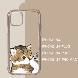 Cat mignon couple amoureux du téléphone animal Case transparente douce pour iPhone 11 13 12 14 15 Pro Max Mini Plus