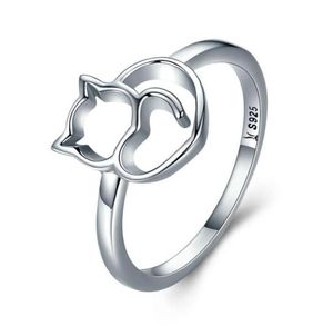 Leuke Kat Ontwerp 925 Sterling Zilveren Ring Voor Vrouwen Meisjes Sieraden Vinger Band Maat 6810553178426020