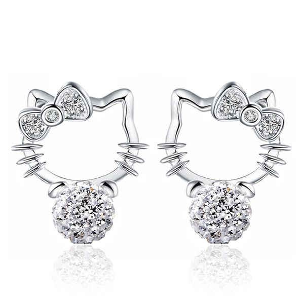 Lindos pendientes de diseñador de gatos para mujeres Luxury Crystal Pearl Diamond Lovely Gats Diseño Parring S925 Números plateados de plata tienen orejas Brincos Joyas