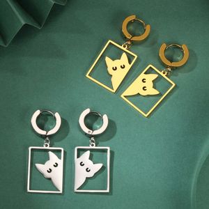 Mignon chat drop pour femmes animaux chaton rectangle pendentif cerceau boucles d'oreilles filles bijoux bijoux amis cadeaux d'anniversaire