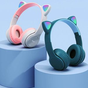 schattige kattenoor bluetooth-compatibele headset met led draadloze headset kinderen meisjes stereo opvouwbare sportheadset met microfoon