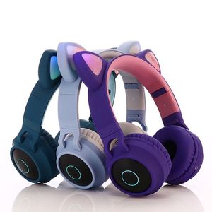 Leuke kat oor bluetooth hoofdtelefoon opvouwbare on-ear stereo draadloze headset met microfoon led licht FM-radio / tf kaart hoofdtelefoon