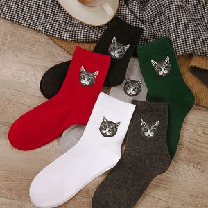Schattige kat hoofd katoenen sokken vrouwen meisjes dier kat ademende sokken multicolor mode hosiery hoge kwaliteit groothandel