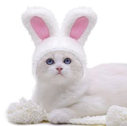 Schattige kat headdear bunny drag hoed katten hondenhoofdkleding kostuumprestaties fotoprops grappige huisdier hoed konijn oren cosplay warme kap