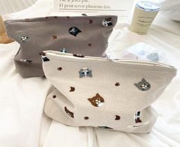 Schattige kattenmake -upzak Japan -stijl cosmetische organisator voor vrouwen make -up zakje katoenen stof reizen cosmetische tas zipper schoonheidsbehuizing 225594273