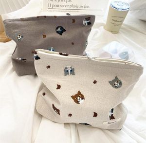 Sac de maquillage de chat mignon Organisateur cosmétique de style japon pour femmes maquilleurs pochette en tissu de coton sac cosmétique Sac à glissière Case de beauté 222067904