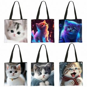 Sac fourre-tout imprimé chat mignon, sac de boutique pour chaton Felinae/chat siamois, sac à main à bandoulière grande capacité, fourre-tout Shopper T8B3 #