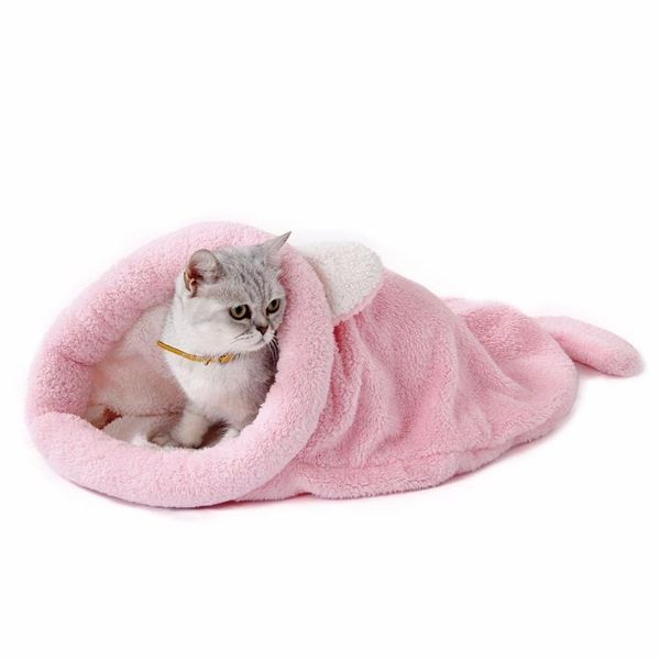 Lindo saco de dormir para gatos cama cálida para perros casa para mascotas encantador cojín suave productos de alta calidad diseño