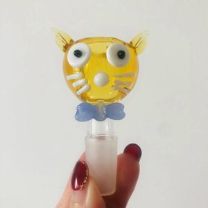 Mignon Chat Curseur 14mm Mâle Verre Bong Bol avec Épais Narguilé Pyrex Coloré Ananas Doré Fumer Bols En Verre Conduites D'eau pour Dab Rigs