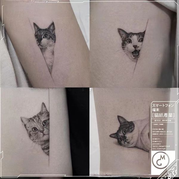 Lindo gato tatuaje temporal pegatinas impermeable hombres mujeres cuatro patrones mascota niños Faux Tatouage brazo arte Tatuajes Temporales Anime