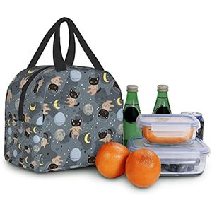 Astronautes de chats mignons Kawaii Boîte à lunch Sac de voyage Sac de pique-nique isolé de retour à l'école réutilisable pour l'homme féminin filles garçons