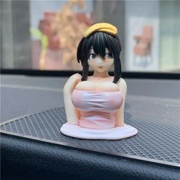 Leuke Borst Schudden Meisjes Auto Ornamenten Cartoon Kawaii Anime Standbeeld Auto Dashboard Sexy Pop Beeldje Auto Decoraties