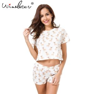 Lindo chihuahua imprimir pijamas de mujer 2 piezas conjunto crop top + pantalones cortos cintura elástica suelta talla grande S-XXL pijamas de salón S7D703 210421