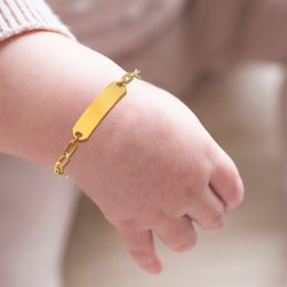 Bonita cadena para niños, pulseras de identificación lisas, pulsera DIY de acero inoxidable para bebé de 6,3-8,3 pulgadas, se puede ajustar chapado en oro