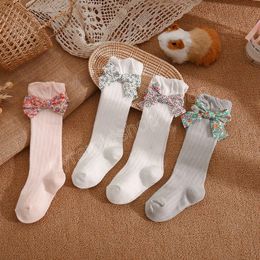 Lindas medias para niñas y niños pequeños, lazos hasta la rodilla, medias largas peladas, calcetín escolar tejido, calcetines para bebés