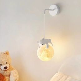 Schattige kinderkamer bedmuurlampen witte beer witte konijn lamp Noordelijke eenvoudige jongen meisje slaapkamer babykamer decor muurverlichting 231221