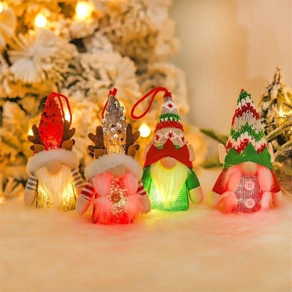Mignon noël elfe décoration lumineux bois sans visage vieil homme poupée avec des chapeaux brillants pour arbre Gnome poupées Festival accessoires