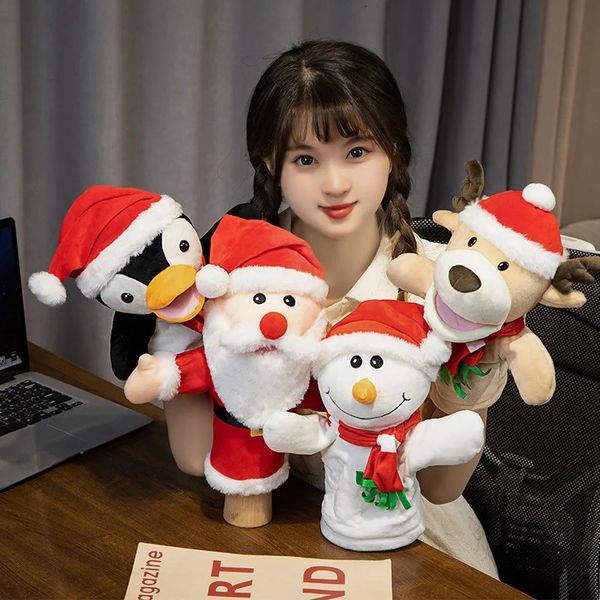 Migutes de Christmas Hand Puppets dessin animé jouet en peluche Santa Claus Elk Snowman racontant Story Early Education Toy 240328