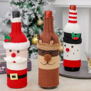 Leuke kersttrui, wijnfleshoes, handgemaakte wijnflestrui voor kerstfeestdecoraties met creatieve gebreide kerstman en