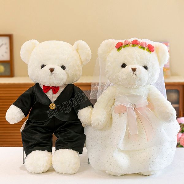 Lindo amante clásico oso de peluche juguetes de peluche Kawaii pareja oso peluche almohada muñecos suaves de peluche para niños niñas regalo de novia